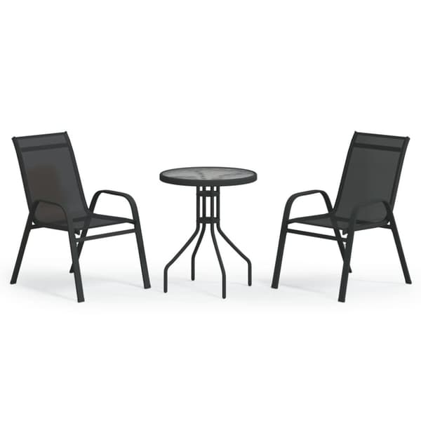 Caféset 3 delar stål svart