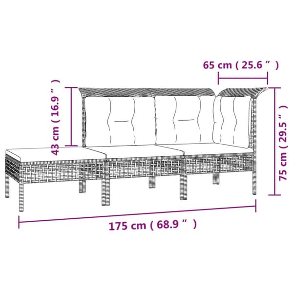 Loungegrupp med dynor 3 delar konstrottning grå