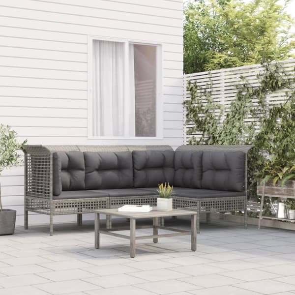 Loungegrupp med dynor 4 delar konstrotting grå