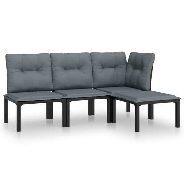Loungegrupp 4 delar svart och grå konstrotting
