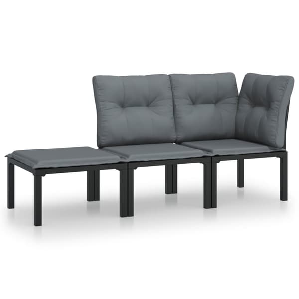 Loungegrupp 3 delar svart och grå konstrottning