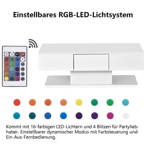 Soffbord med LED och låda - högblank - Vit