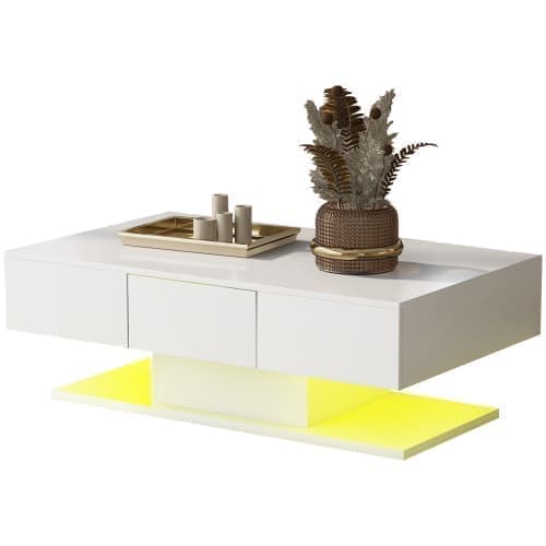 Soffbord med LED och låda - högblank - Vit
