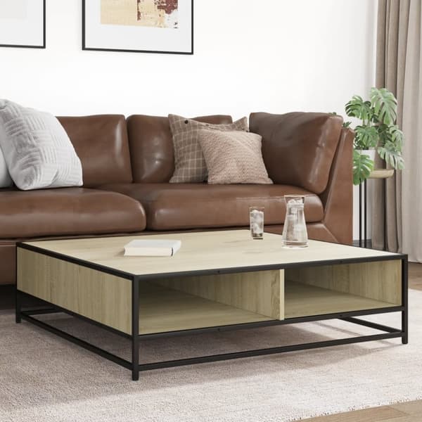 vidaXL sofabord 100x100x30 cm konstrueret træ og metal sonoma-eg