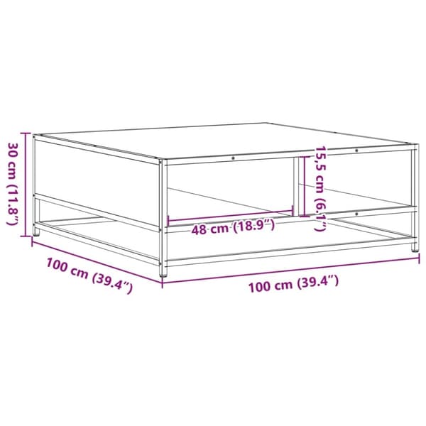 vidaXL sofabord 100x100x30 cm konstrueret træ og metal sonoma-eg