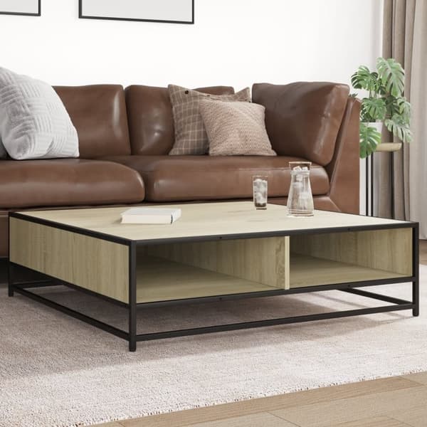 vidaXL sofabord 100x100x30 cm konstrueret træ og metal sonoma-eg