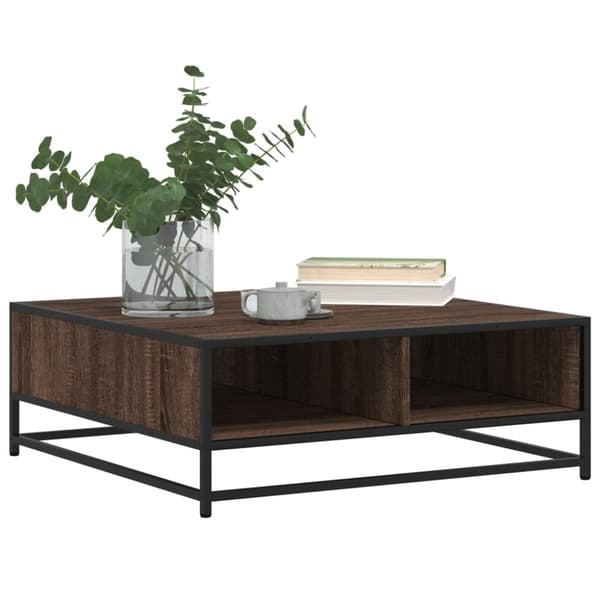 vidaXL sofabord 80x80x30 cm konstrueret træ og metal brunt eg