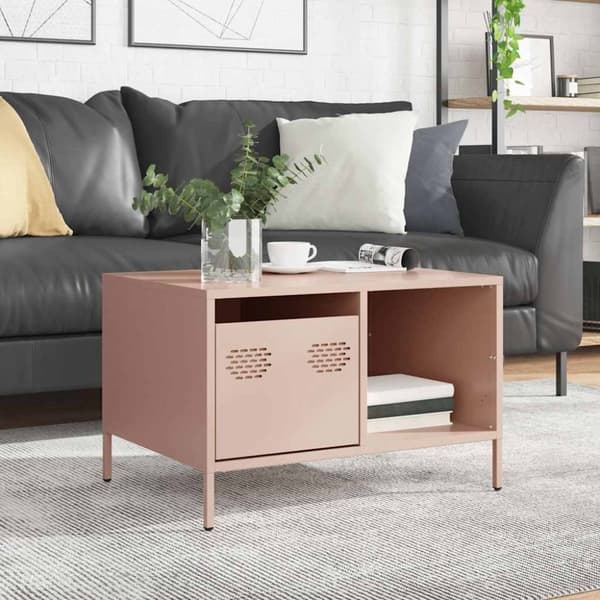 vidaXL sofabord 68,5x50x43,5 cm koldvalset stål lyserød
