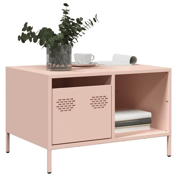 vidaXL sofabord 68,5x50x43,5 cm koldvalset stål lyserød