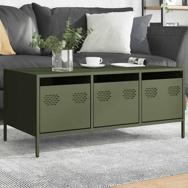 vidaXL sohvapöytä oliivinvihreä 101,5x50x43,5 cm kylmävalssattu teräs