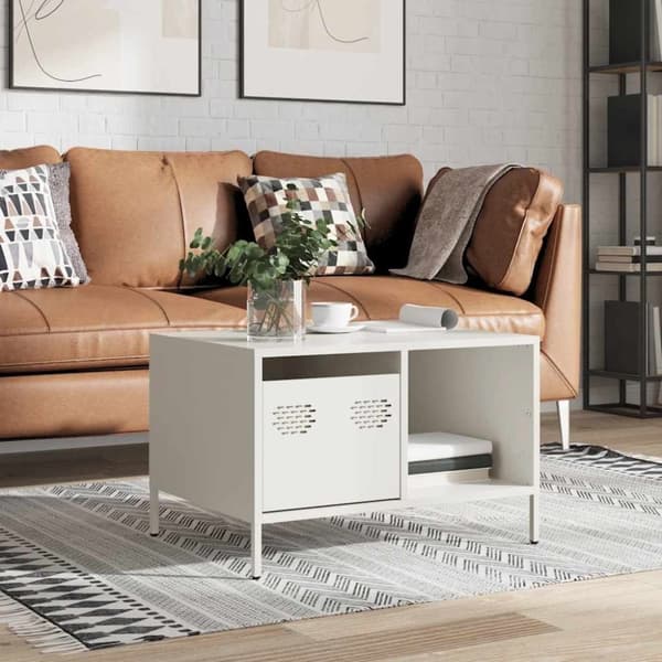 vidaXL sofabord 68,5x50x43,5 cm koldvalset stål hvid