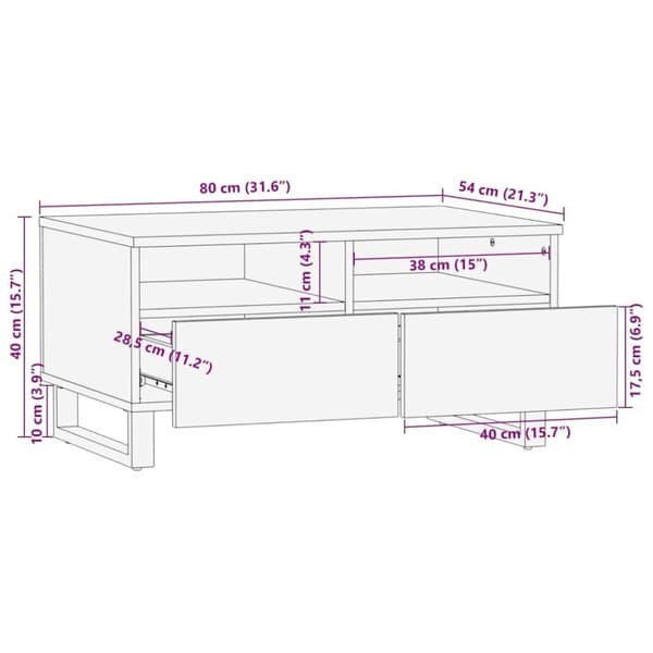 vidaXL sofabord 80x54x40 cm massivt mangotræ sort