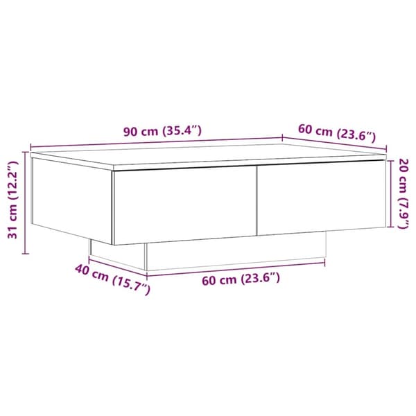 vidaXL Soffbord artisan ek 90x60x31 cm konstruerat trä