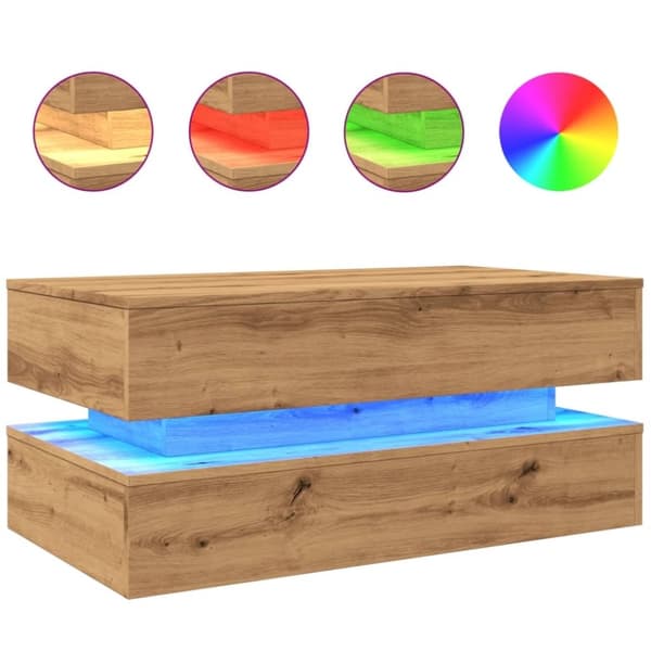 vidaXL Sohvapöytä LED-valoilla artesaani tammi 90x50x40 cm