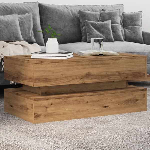 vidaXL Salongbord med LED-lys artisan eik 90x50x40 cm