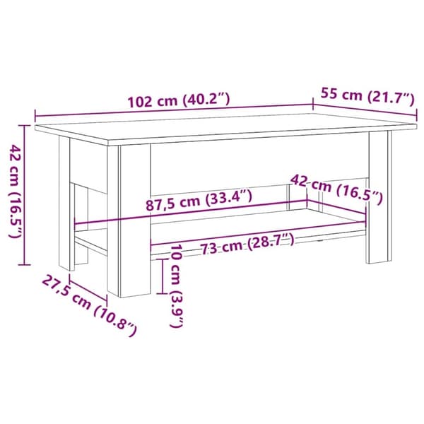 vidaXL Sohvapöytä vanha puu 102x55x42 cm tekninen puu