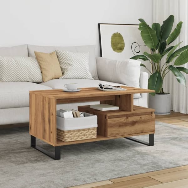 vidaXL sofabord 90x49x45 cm konstrueret træ kunsteg