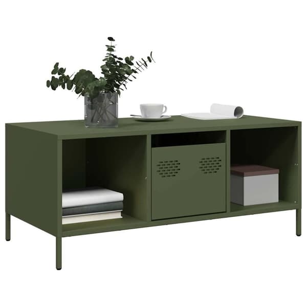 vidaXL Salongbord olivengrønn 101,5x50x43,5 cm kaldvalset stål