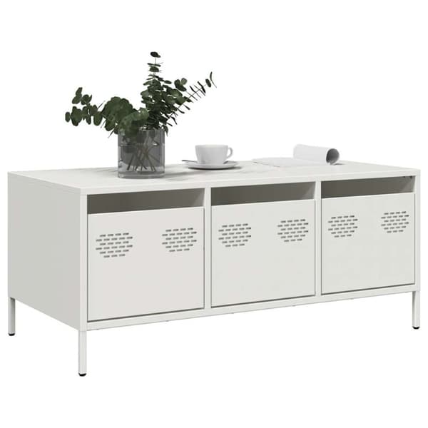 vidaXL Sohvapöytä Valkoinen 101,5x50x43,5 cm kylmävalssattu teräs