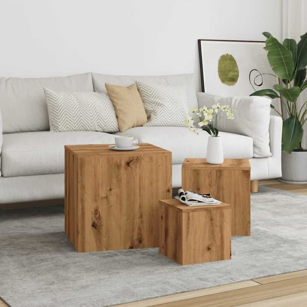 vidaXL Sidebord 3 stk artisan eik konstruert tre