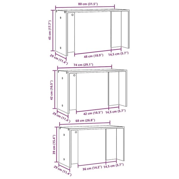 vidaXL Stablebord 3 stk brun eik konstruert tre