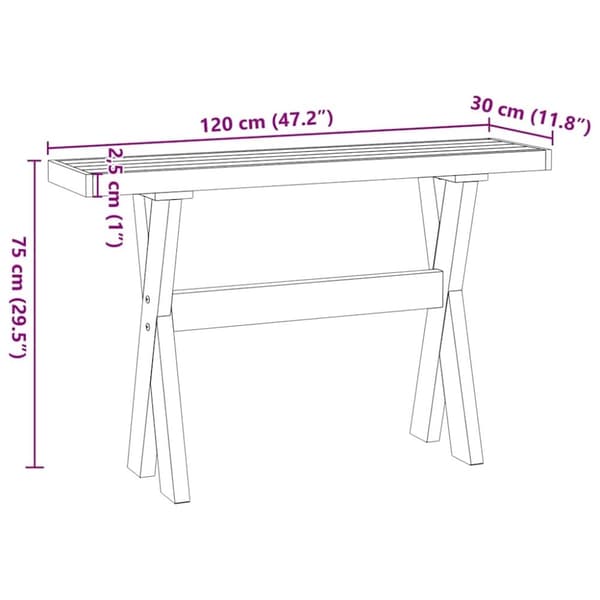 vidaXL konsolbord NOAIN X-formede ben 120x30x75cm massivt træ fyrretræ