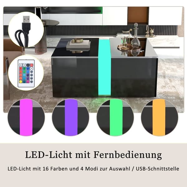 Moderne sofabord med LED - Blank overflade - Sort