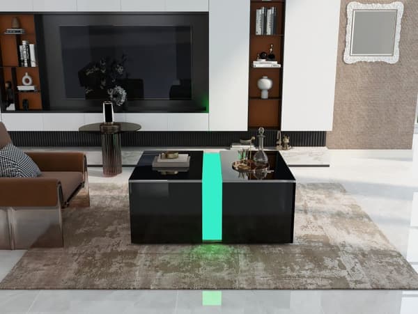 Moderne sofabord med LED - Blank overflade - Sort