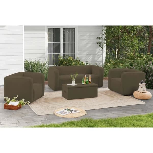 Soffbord med förvaring - TERRACOTTA - kamelfärg - Rektangulärt - Fällbart - Naturligt