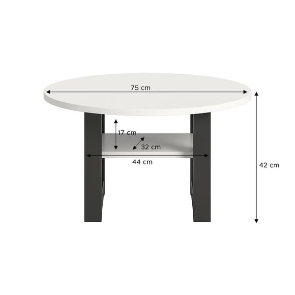 Seattle sofabord Ø75cm 1 hylde hvid.