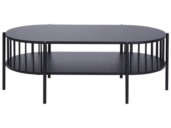 Sort MDF-sofabord 103 x 50 cm ovalt bord med hylde til stue/soveværelse