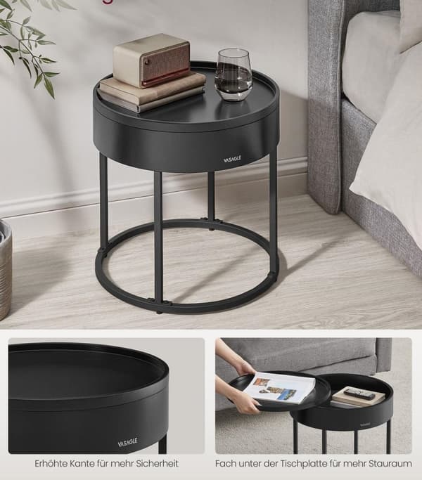 Rootz 2-delat soffbord - valnötsvart - runda accentbord - MDF-spånskiva stål - 60 cm x 60 cm x 45 cm & 44 cm x 44 cm x 42 cm