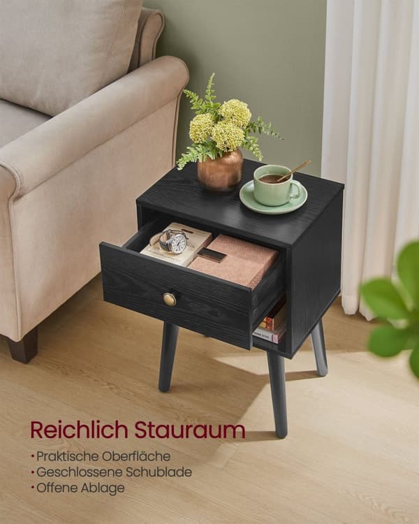 Rootz Ebony Black Sängbord - Nattduksbord - Sängskåp - Spånskiva - MDF - Massivt trä - 28cm x 39cm x 55cm