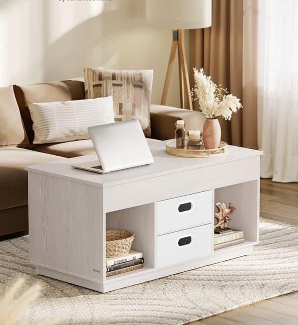Rootz sofabord med 2 skuffer - Midterbord - Opbevaringsrum - Havregryn Beige - Stål & spånplader - 50 cm x 100 cm x 48 cm/62,3 cm - 27,5 kg