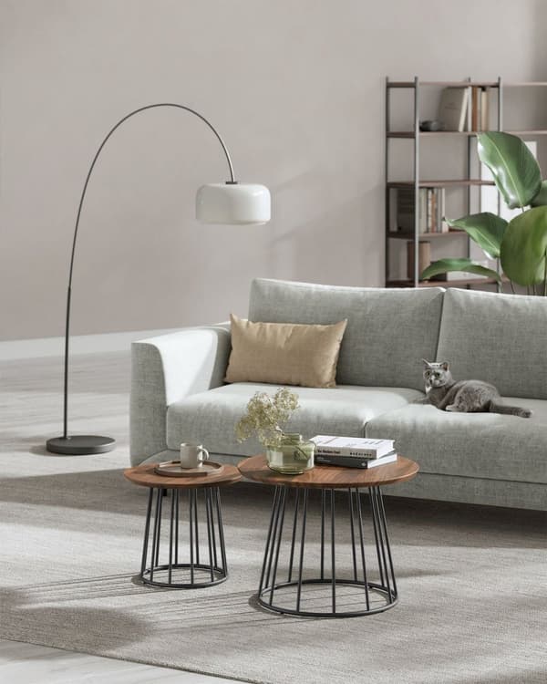 Soffbordsset Rootz Walnut - 2-delat set - Stålstomme - MDF - Naturlig färg - 60 cm x 45 cm - Litet bord 41,5 cm x 37 cm