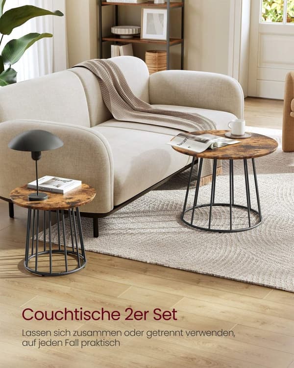 Rootz Vintage Brown -teräsrunkoinen sohvapöytäsetti - MDF-sivupöydät - Vintage Ruskea - 60cm x 45cm & 41,5cm x 37cm - Kevyt - 9,1kg