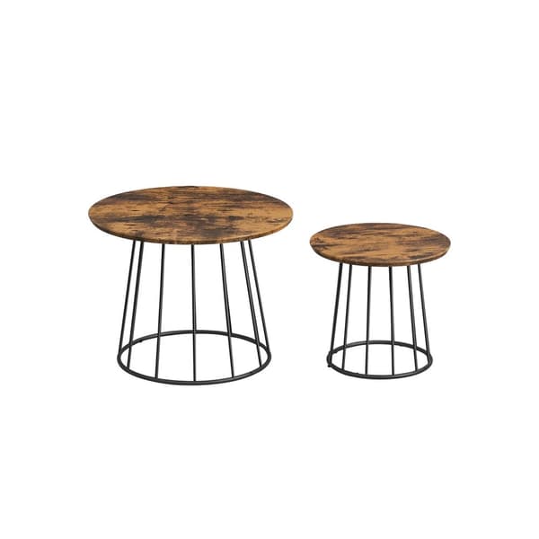 Rootz Vintage Brown -teräsrunkoinen sohvapöytäsetti - MDF-sivupöydät - Vintage Ruskea - 60cm x 45cm & 41,5cm x 37cm - Kevyt - 9,1kg