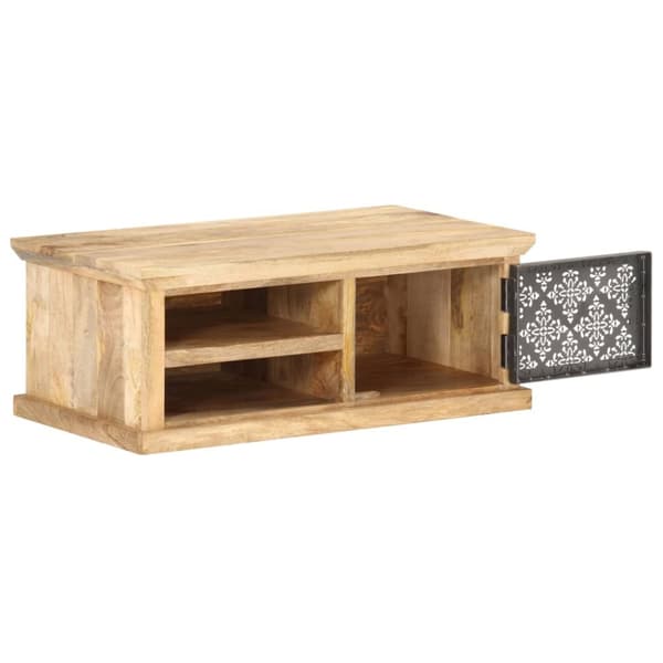 Soffbord med dörr 90x50x35 cm massivt mangoträ