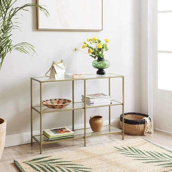 Konsolbord med flere hylder og glasplader