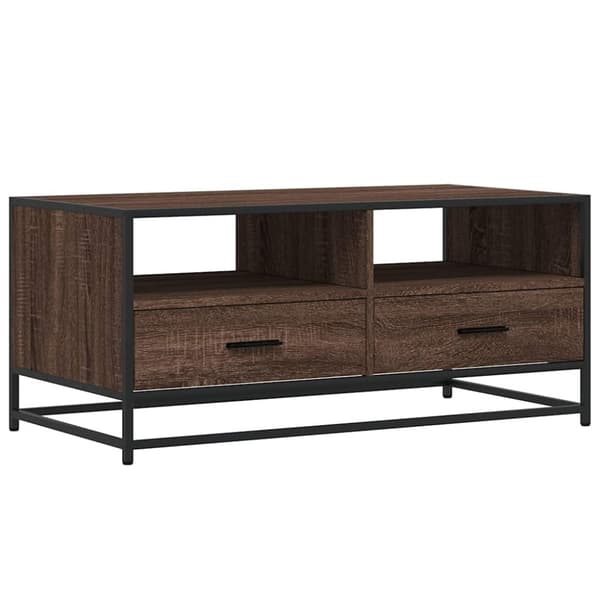 vidaXL sofabord 100x50x45 cm konstrueret træ og metal brunt egetræ
