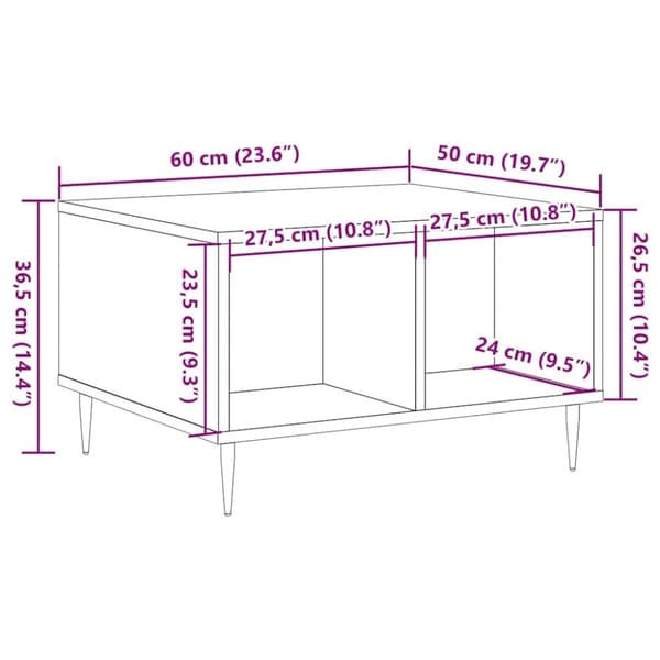 vidaXL sofabord 60x50x36,5 cm konstrueret træ kunsteg