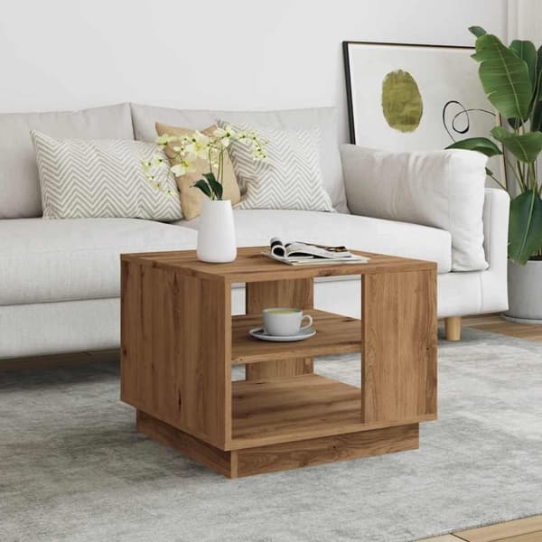 vidaXL sofabord 55x55x42 cm konstrueret træ kunsteg