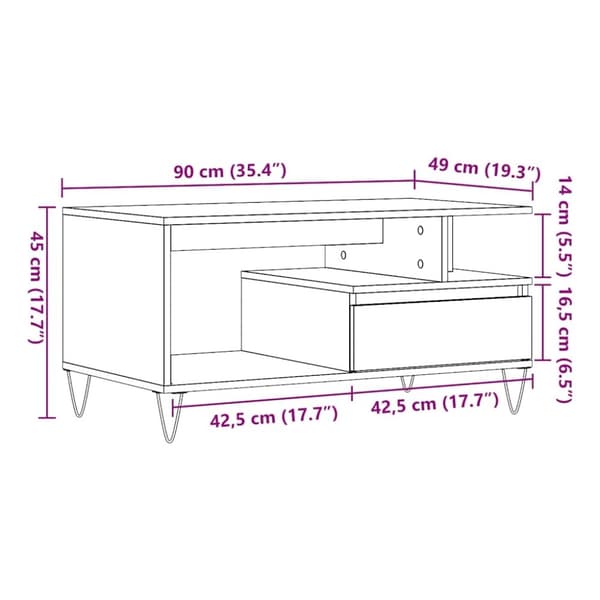 vidaXL Salongbord artisan eik 90x49x45 cm konstruert tre