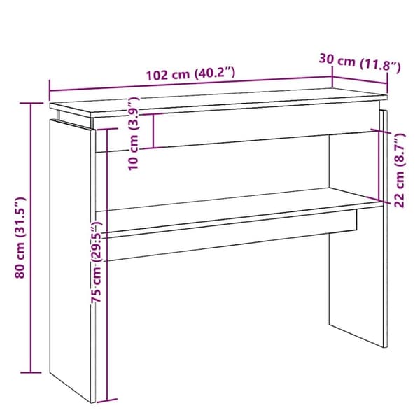 vidaXL Konsolbord artisan ek 102x30x80 cm konstruerat trä