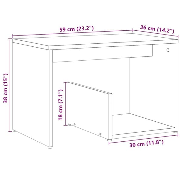 vidaXL Sidobord artisan ek 59x36x38 cm konstruerat trä