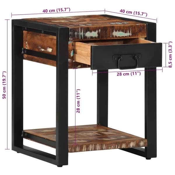 vidaXL Sidebord flerfarget 40x40x50 cm gjenvunnet heltre