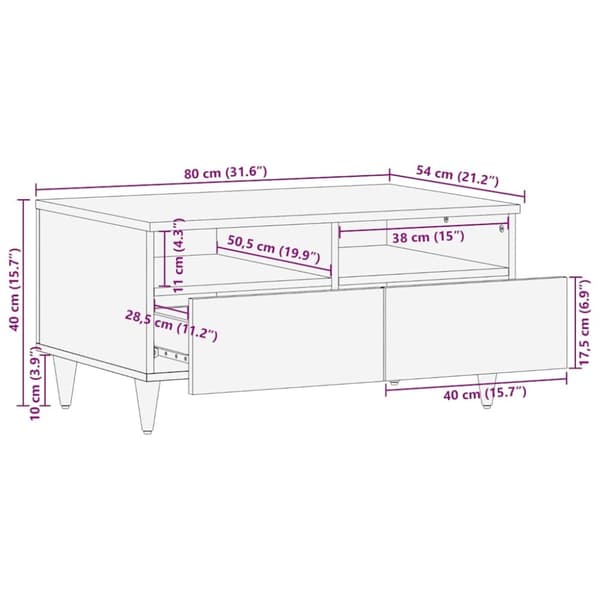 vidaXL Salongbord lysegrå 80x54x40 cm heltre furu