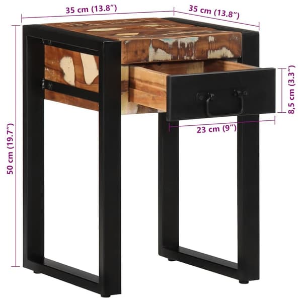 vidaXL Sidebord flerfarget 35x35x50 cm gjenvunnet heltre