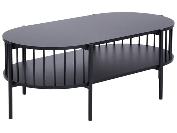 Soffbord Svart MDF 103 x 50 cm Ovalt med Hylla Retrostil Vardagsrum