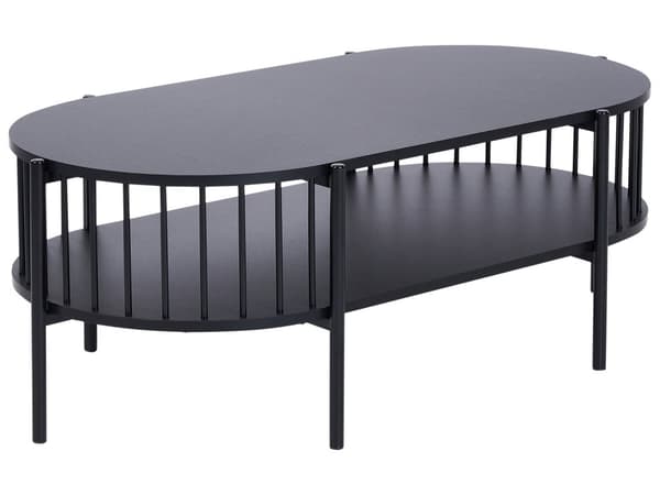 Soffbord Svart MDF 103 x 50 cm Ovalt med Hylla Retrostil Vardagsrum